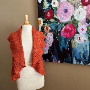Trendology Burnt Orange Open Knit Ruffle Cardigan Vest Women's Size Large